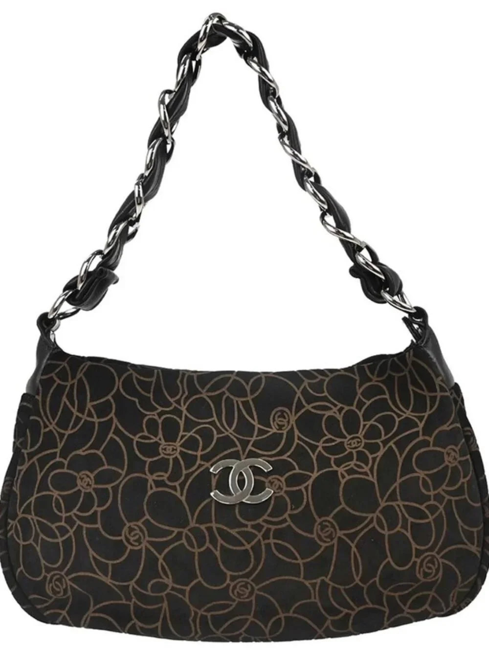 Chanel Black Suede Camellia Handbag NQ08437